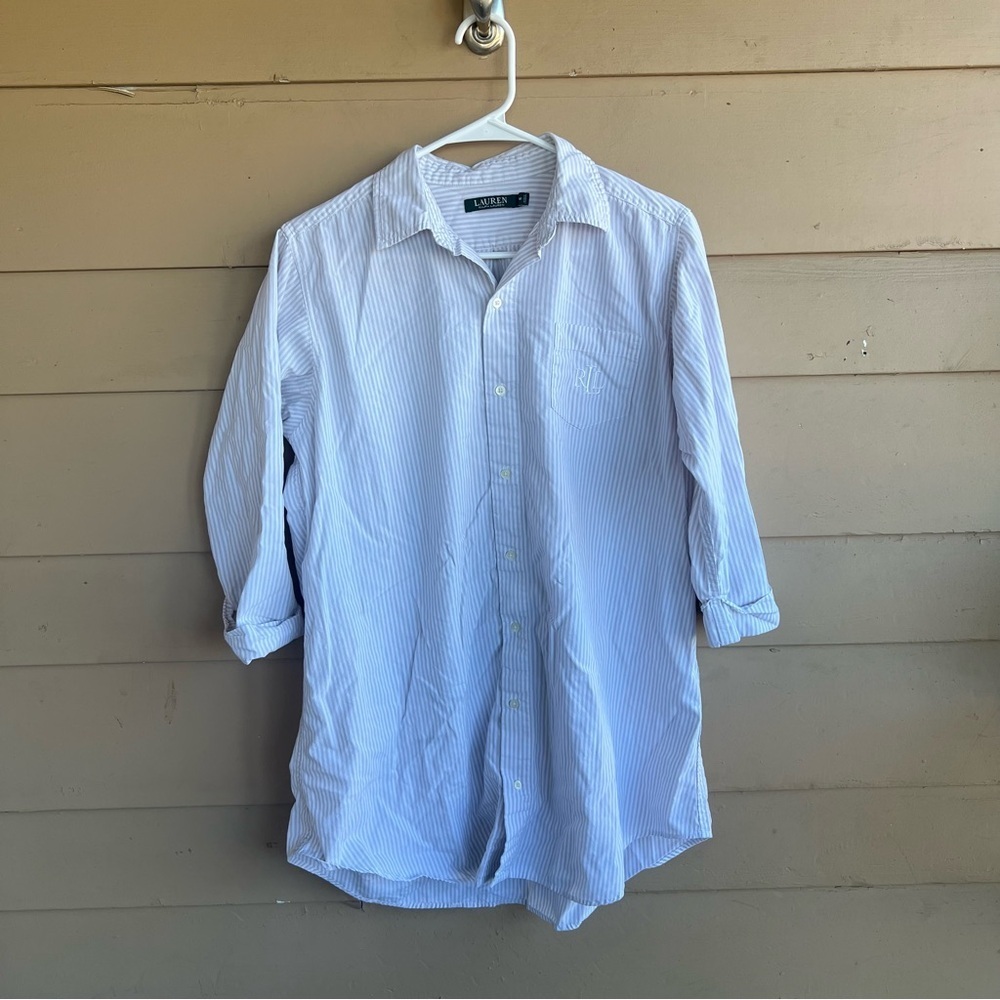 Lauren Ralph Lauren Striped Button Down Shirt Dress Size M Neutral Nautical